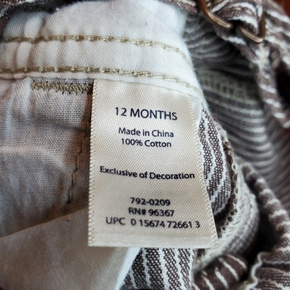 Oshkosh Baby Shortalls Overall Shorts Adjustable Straps Hickory Stripe 12 Months - Picture 7 of 8